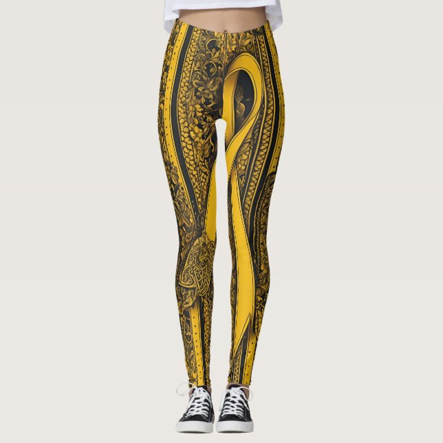 Twisted Yellow ribbon AI art  Leggings (Front)