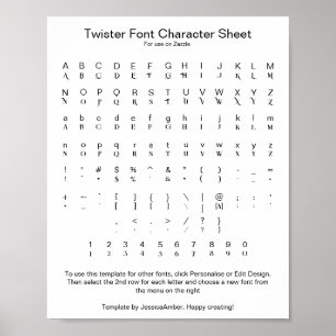 Twister Font Glyph Character Sheet Poster