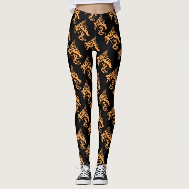 Twister Orange Pony Horse Stallion Steed Line Art Leggings (Front)