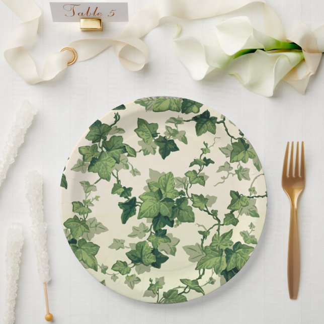 Twisting Ivy Leaves Pattern Paper Plate (Wedding)