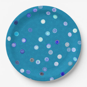 Twisty Polka Dot Spirals Blue Paper Party Plates