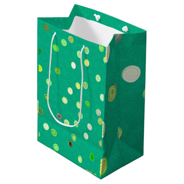 Twisty Polka Dot Spirals Green Gift Bag (Front Angled)