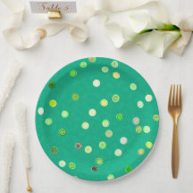 Twisty Polka Dot Spirals Green Paper Party Plates