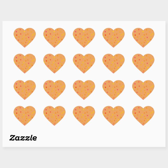 Twisty Polka Dot Spirals Orange Heart Stickers (Sheet)