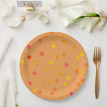 Twisty Polka Dot Spirals Orange Paper Party Plates