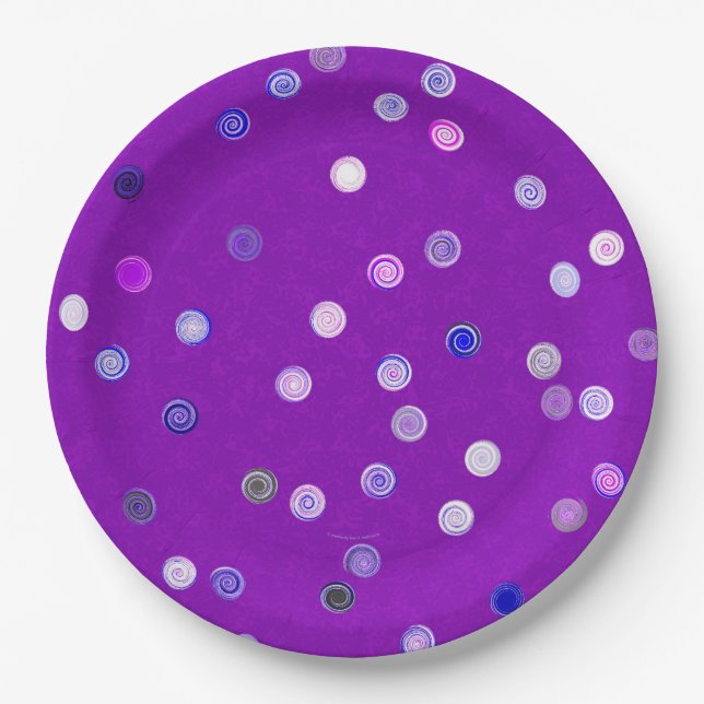 Twisty Polka Dot Spirals Purple Paper Party Plates (Front)