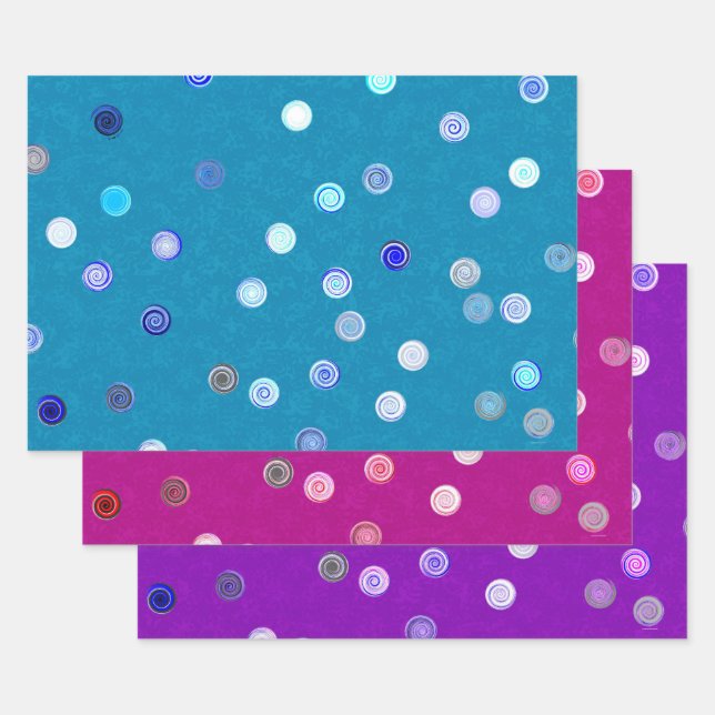 Twisty Polka Dot Spirals Tri-Colour Gift wrap (BPP (Set)