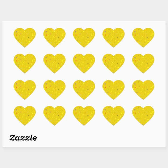 Twisty Polka Dot Spirals Yellow Heart Stickers (Sheet)