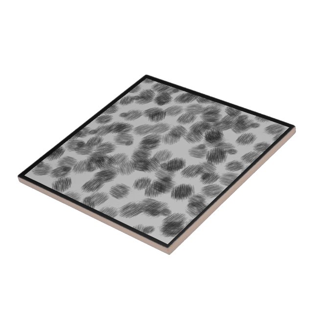 Twisty Textured Brushstrokes Pattern Black On Grey Ceramic Tile (Side)