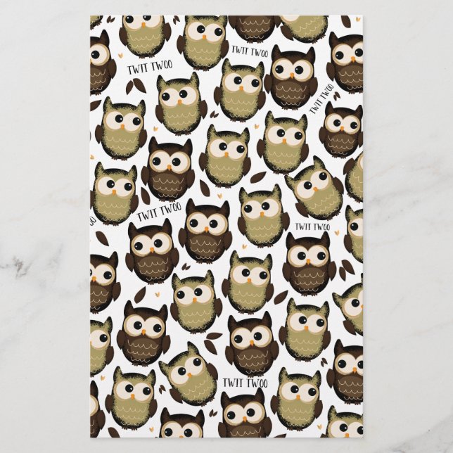 Twit twoo! cute owl pattern. stationery (Front)
