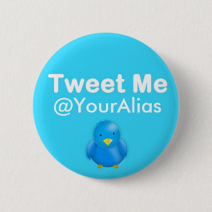 Twitter Button: Tweet Me @YourAlias 6 Cm Round Badge