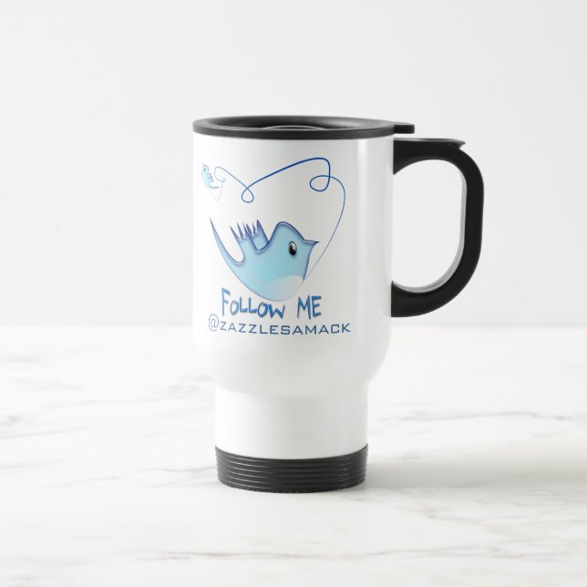 Twitter Gifts With Your User Name Follow Me Birdie Travel Mug (Right)