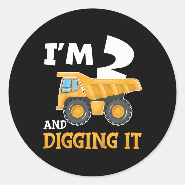 Two 2yr 2th Birthday Construction Boy 2 Years Old  Classic Round Sticker (Front)
