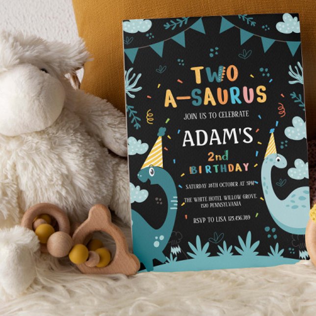 two-a-saurus 2nd Birthday Green Dinosaur Invitation (Creator Uploaded)