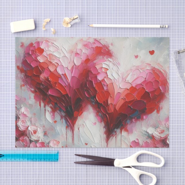 Two Abstract Hearts Painting Valentine Decoupage Tissue Paper (Craft)