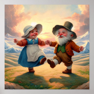 Two Adorable Adult Munchkins Dancing at Sunset Poster