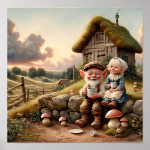 Two Adorable Adult Munchkins Enjoying Some Coffee Poster