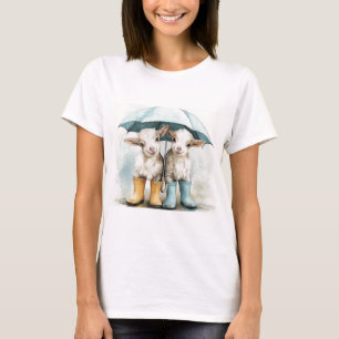 Two Adorable Baby Goats on a Rainy Day T-Shirt