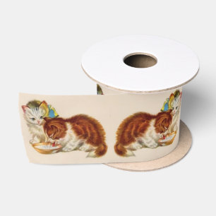 two adorable kittens print satin ribbon