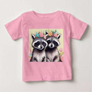 Two Adorable Racoons In Flower Crowns Baby T-Shirt