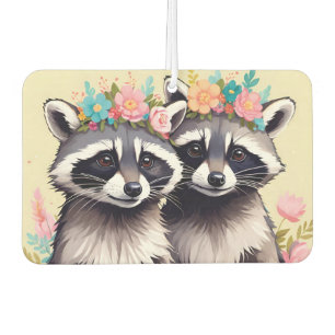 Two Adorable Racoons In Flower Crowns Car Air Freshener