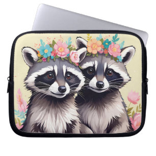 Two Adorable Racoons In Flower Crowns Laptop Sleeve