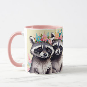 Two Adorable Racoons In Flower Crowns Mug