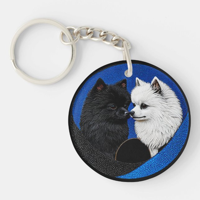 Two adorable spitz dogs key ring (Front)