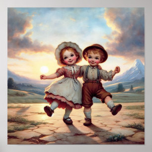 Two Adorable Vintage Munchkins Dancing Poster