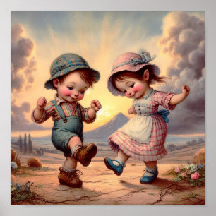 Two Adorable Vintage Munchkins Dancing Poster