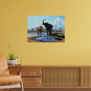 Two African Elephants at Watering Hole Poster