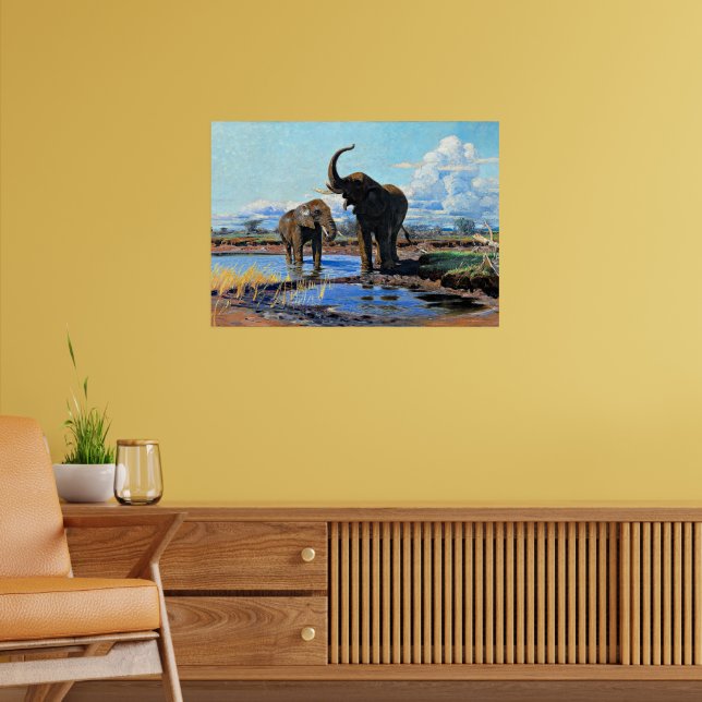 Two African Elephants at Watering Hole Poster (Living Room 2)