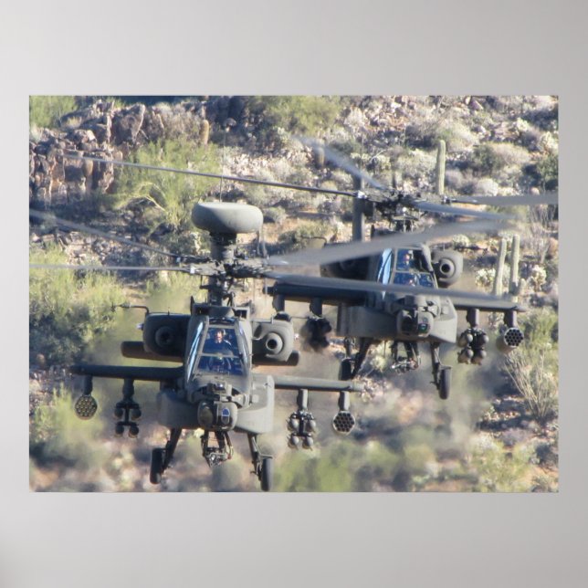 Two AH-64 Apache Helicopters Poster (Front)