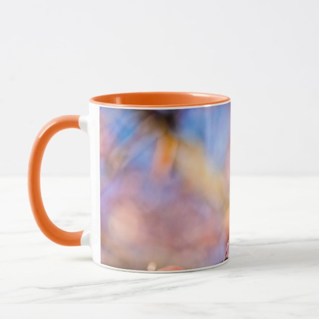Two Amazing Sakura Flowers. Pink, Blue Background Mug (Left)