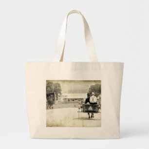 Two Amish Buggies Sepia Rural Road Large Tote Bag