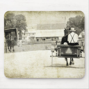 Two Amish Buggies Sepia Rural Road Mouse Pad