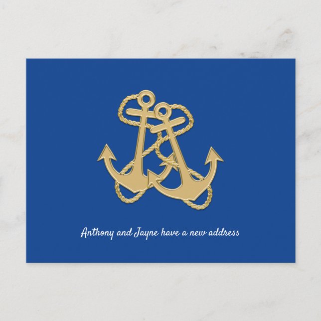 Two Anchors Couples New Address Custom Announcement Postcard (Front)
