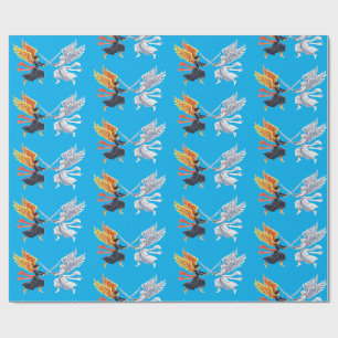 Two Angel with large sword with open wings Wrapping Paper
