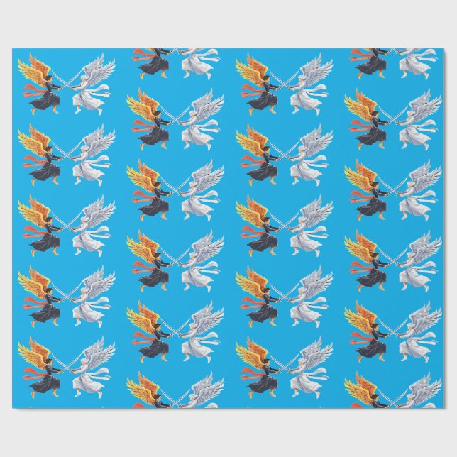 Two Angel with large sword with open wings Wrapping Paper (Flat)