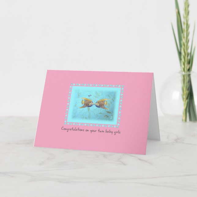 TWO Angelfish Twin Baby Girls Greeting Card (Front)