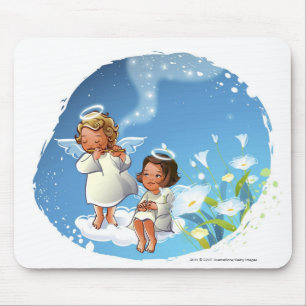 Two angels sitting on the clouds mouse pad