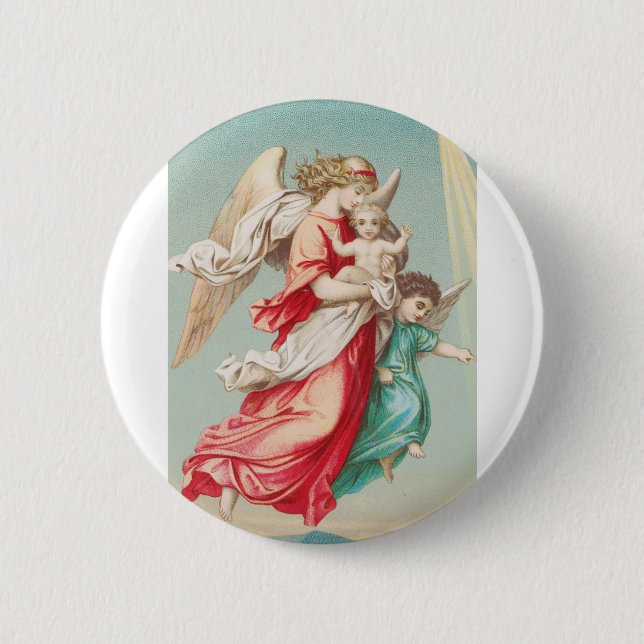 Two angels wear a small child 6 cm round badge (Front)