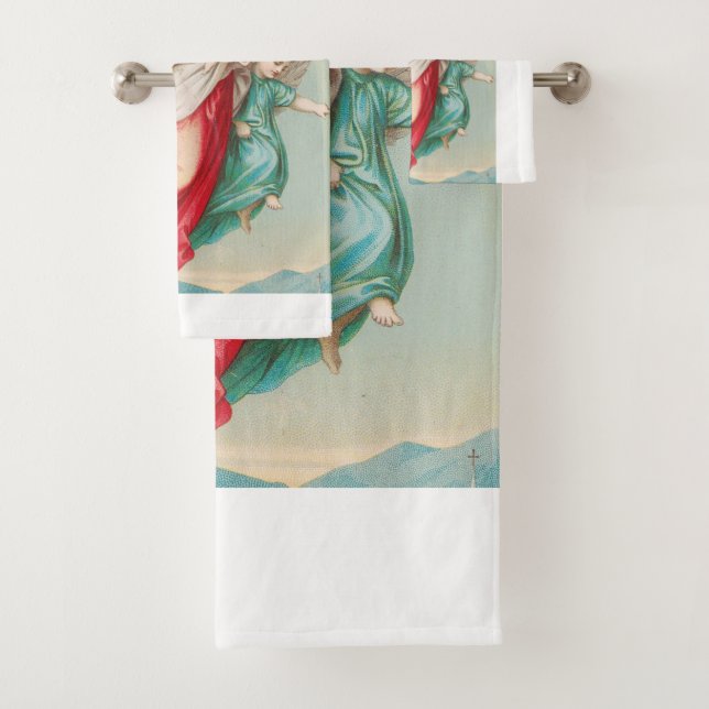 Two angels wear a small child bath towel set (Insitu)