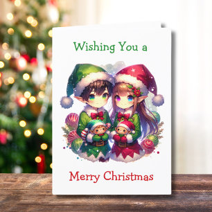 Two Anime Elves   Cute Christmas Holiday Card