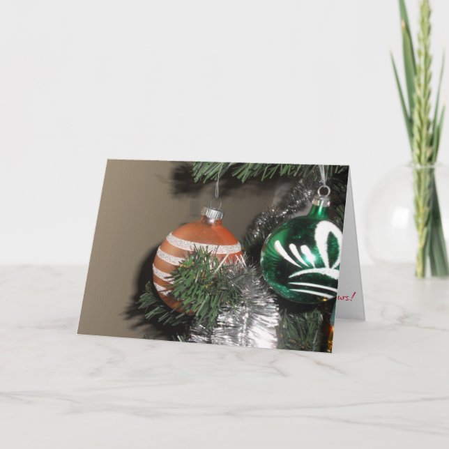 “Two Antique Christmas Tree Ornaments" Card (Front)