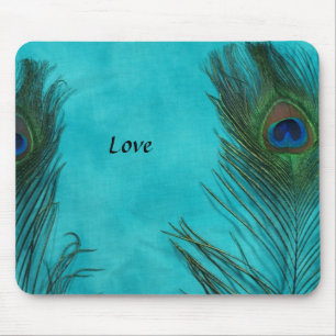 Two Aqua Peacock Feathers Mouse Pad