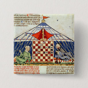 Two arabs playing chess in a tent 15 cm square badge