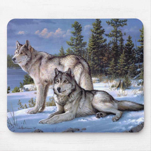 Two arctic wolves painting mouse pad (Front)
