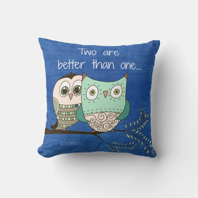 Two are better than one bible verse with owls cushion (Front)