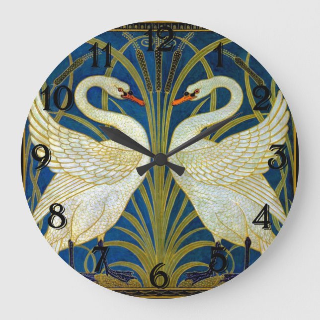 Two Art Deco Swans Acrylic Wall Clock (Front)